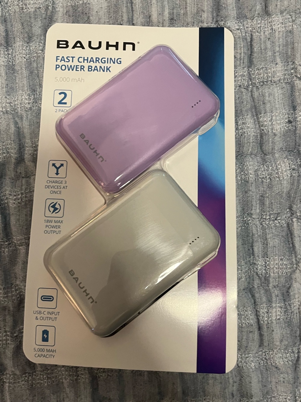 Portable Power Bank Duo - Purple and Gray